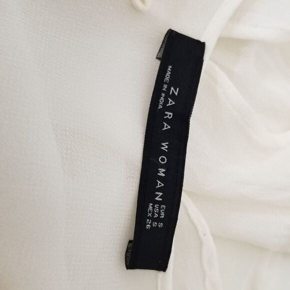 Zara Woman White Embroidered Sheer Button Up Blouse Size S - Picture 9 of 11